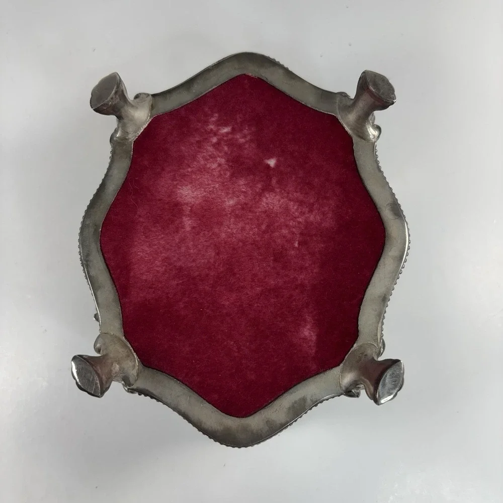 Vintage Lion's Creat Hinged Lid Red Velvet Lined Trinket Box